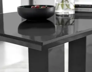 Furniturebox Imperia 4 Modern Black High Gloss Dining Table and 4 Cappuccino Gold Leg Milan Chairs