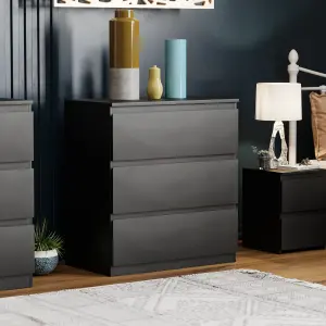 Vida Designs Denver Black 3 Drawer Chest (H)775mm (W)700mm (D)400mm