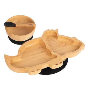 Tiny Dining - Children's Bamboo Suction Dinosaur Dinner Set - Black