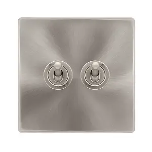 Brushed Steel Screwless Plate 2 Gang 2 Way 10AX Toggle Light Switch - SE Home