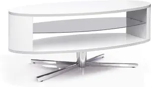 MDA Designs Orbit 1100WW Gloss White TV Stand with Gloss White Elliptic Sides for Flat Screen TVs up to 55"