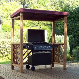 Dorchester BBQ Shelter (Burgundy Roof Cover) - W170 x D100 x H196 - Fully Assembled - Burgundy