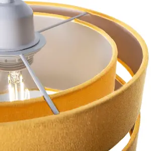 Contemporary Quality Ochre Linen Fabric Triple Tier Ceiling Pendant Light Shade