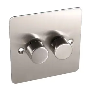 Brushed Chrome LED Dimmer Switch - Double Gang