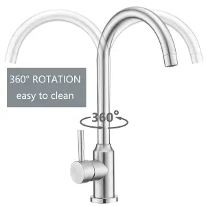 BATHWEST Kitchen Taps Mixer Single Lever Stainless Steel Swivel Swan-Neck Advanced Metallic Texture Modern Sink Taps