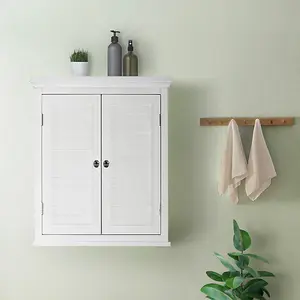 Teamson Home Bathroom Wall Cabinet, Wooden Cabinet with 2 Doors, Shutter Doors, Bathroom Storage, White