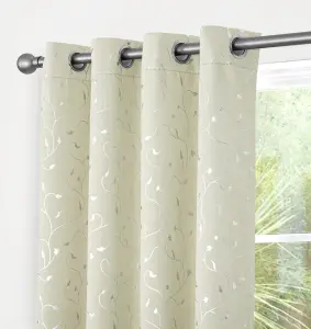 Home Curtains Victoria Metallic 108w x 90d" (274x229cm) Cream Eyelet Curtains (PAIR)