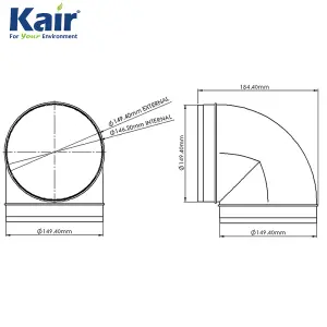 Kair 90 Degree Elbow Bend 150mm - 6 inch Round Plastic Ducting Joint to Connect Round Duct Pipe or Flexible Hose