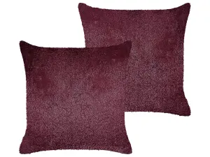 Set of 2 Cushions PILEA Faux Fur 45 x 45 cm Solid Burgundy