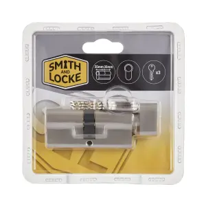 Smith & Locke Nickel effect Brass Single Euro Thumbturn Cylinder lock, (L)70mm (W)33mm