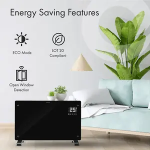 WiFi Smart Electric Glass Panel Heater 2000W Wall Mounted Or Free Standing Black