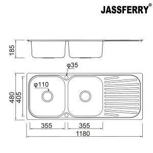 JASSFERRY Inset Kitchen Sink Stainless Steel Matt Double Bowl Reversible Drainer