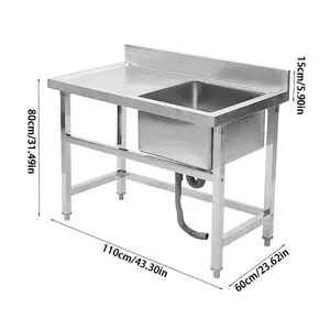 110cm Stainless Steel Commercial Catering Kitchen Sink Single Bowl with Left Drainboard