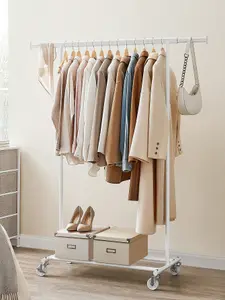 SONGMICS Clothes Rack On Wheels, Heavy Duty Clothes Rail, With Extendable Hanging Rail, 90 Kg Load Capacity, Classic White