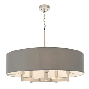 Luminosa Carrara 5 Light Ceiling Pendant Matt Nickel Plate & Grey Fabric