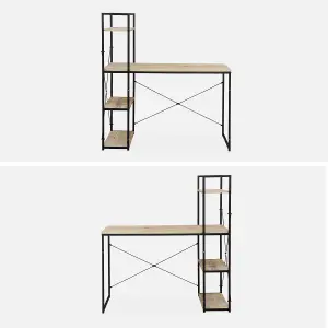 sweeek. Desk with integrated 4-shelf bookcase Loft Natural 113x60x120 cm