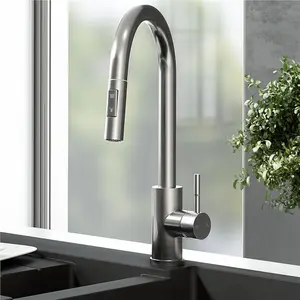 Liquida CT454BS Single Lever Pull Out Mono Mixer Brushed Steel Kitchen Mixer Tap