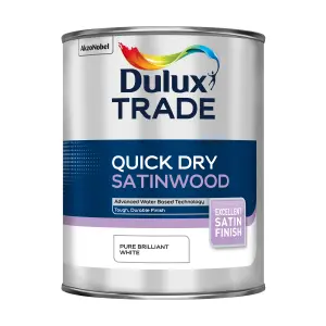 Dulux Trade Quickdry Pure brilliant white Satinwood Metal & wood paint, 1L