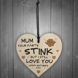 Funny Mothers Day Gift Wood Heart FART Gift For Mum From Daughter Son Rude Joke Gift