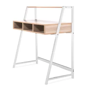 Nautilus Designs Oak Computer Desk with White Frame & Upper Storage Shelf