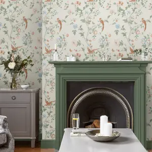 Laura Ashley Summer Palace Green & Orange Trail Smooth Wallpaper