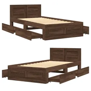 Berkfield Bed Frame with Headboard without Mattress Brown Oak 90x200 cm