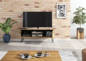 Urban TV Unit 120cm Harpin Loft & Industrial Dark Oak & Black - Creative Furniture