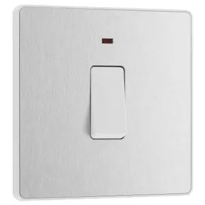 BG Evolve 20A Double Pole Single Wall Switch with LED, Brushed Steel