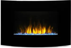 Dimplex Artesia ART20 Curved Wall Fire, Black Wall Mounted Contemporary Electric Fireplace, Adjustable 2kW Heater with Glass Front