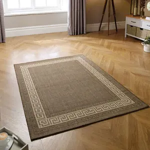 Flatweave Bordered Brown Anti Slip Traditional Rug for Living Room, Bedroom and Dining Room-80cm X 150cm