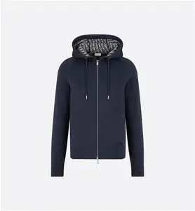 DIOR Hooded Track Jacket Navy Blue Cotton Knit And Cashmere - Size XS - Men