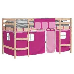 Berkfield Kids' Loft Bed with Curtains without Mattress Pink 90x190cm