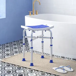 HOMCOM Adjustable Shower Stool with Foot Pads for Elderly Disabled Purple