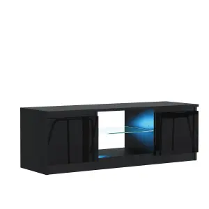 Aura TV Unit 120cm Black High Gloss Doors with LED Lighting - Creative Furniture