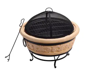 Teamson Home HR26303AA-S Sand Wood Burning Fire Pit inc Poker, Grill, Lid