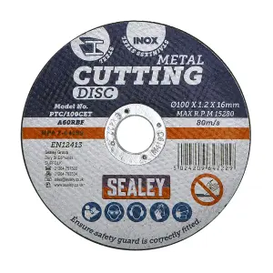 Sealey General Purpose Flat Cutting Disc 100 x 1.2mm 16mm Bore PTC/100CET