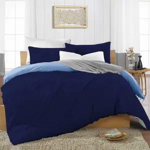 My Home Store Fridi Microfiber Reversible Duvet Cover Set Easy Care Non Iron Bedding Sets Dark Blue / Single Duvet Cover + 1 Standard Pillowcase