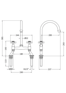 Traditional Bridge Mixer Kitchen Tap with Crosshead Handles - Brushed Brass