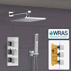 Bathroom Concealed Thermostatic Shower Mixer Tap With Head Bath Filler & Handset Rail