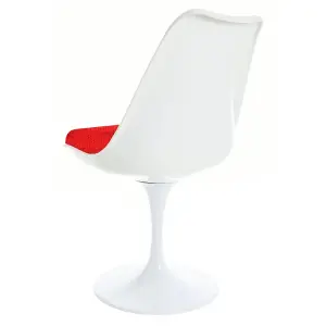 White Tulip Dining Chair with Red Textured Cushion