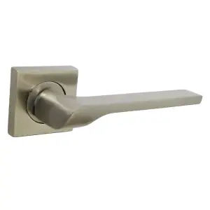 UNO-2 Door Handle Satin Nickel Lever on Square Rose Internal Handles + 64mm Latch & Hinges