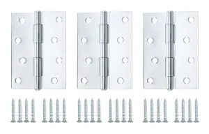 Zinc-plated Metal Butt Door hinge N440 (L)100mm (W)100mm, Pack of 3