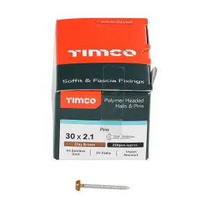 Timco - Polymer Headed Pins - A4 Stainless Steel - Clay Brown (Size 30mm - 250 Pieces)