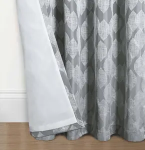 Home Curtains Halo Lined 45w x 54d" (114x137cm) Grey Eyelet Curtains (PAIR)