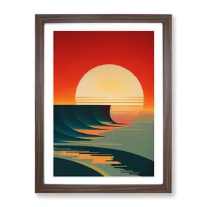 Deco Ocean Sunset No.2 - Single Picture Frame Print Walnut / 46cm H x 34cm W x 2cm D