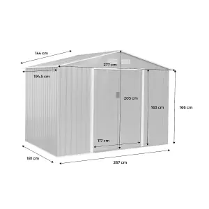 (9 X 6FT) 5.39m² Metal garden shed FERRAIN - grey and white - Tool shed with single latch door ground fixing kit supplied