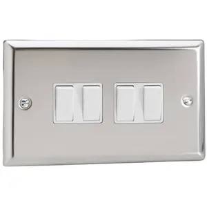 Varilight 4-Gang 10A 1- or 2-Way Rocker Switch (Twin Plate) Chrome