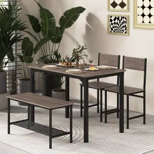 Costway 4-Piece Dining Table & Chair Bench Set Industrial Gathering Table Kitchen Set