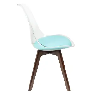 Soho Clear and Aqua Plastic Dining Chair with Squared Dark Wood Legs