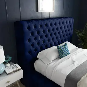 DS Living Cambridge Upholstered Soft Plush Blue Velvet Bed Frame 6FT